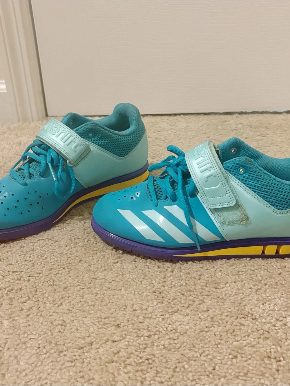 adidas powerlift Women’s Weightlifting Teal Blue Purple Yellow Shoes 7.5